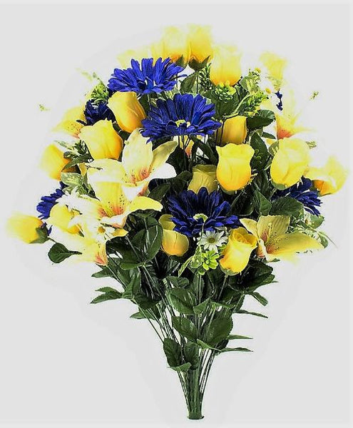 Lily / Gerber / Rose Bud Mixed Bush x 72 - Yellow / Blue SB55285-128