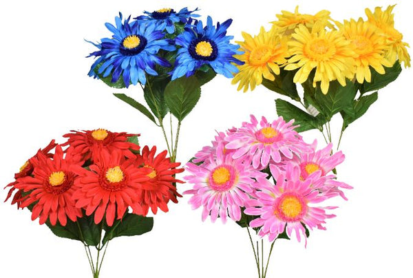 Daisy Bush x 5 - Assorted / Spring Blue Yellow Red Pink SB55342-018/CH-386