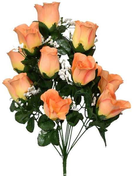 Printed Rose Bud Bush with Gyp x 14 - Peach SB781397-009/CH-382