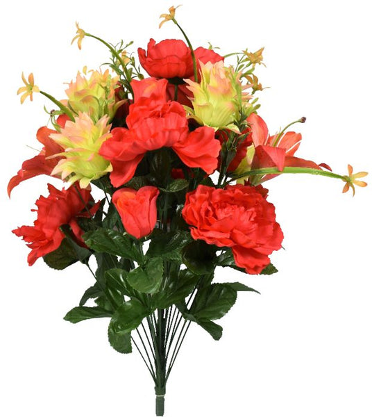 Peony / Pineapple Flower / Tiger Lily Bush x 28 - Coral / Green SB55825-221