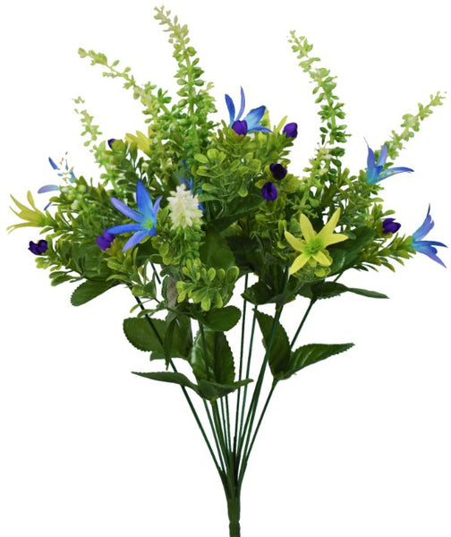 Mixed Grass / Star Flower Bush x 12 - Blue / Green / Purple PG55815-186