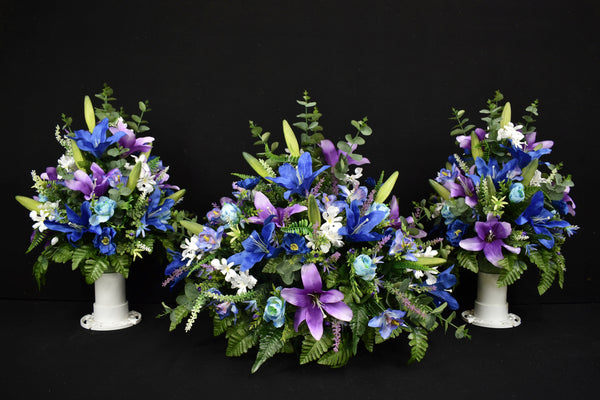 Deluxe Headstone and/or Vase Arrangement Blue Purple Lavender - DHV-002