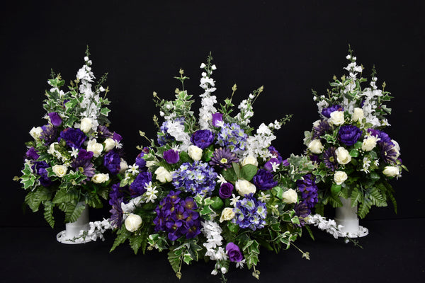 Deluxe Headstone and/or Vase Arrangement Purple White Cream - DHV-004