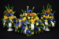 Deluxe Headstone and/or Vase Arrangement Yellow Blue with Bird Nest  - DHV-008
