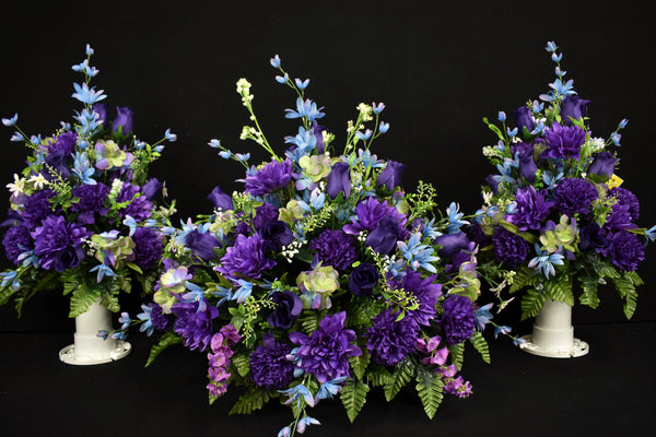 Deluxe Headstone and/or Vase Arrangement Purple Blue - DHV-011