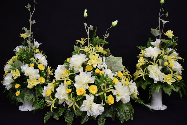 Deluxe Headstone and/or Vase Arrangement Cream Yellow - DHV-014