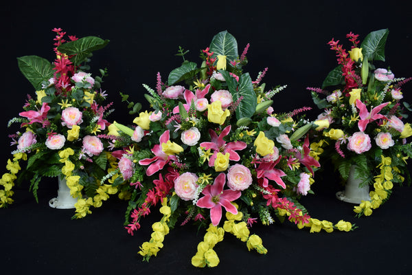 Deluxe Headstone and/or Vase Arrangement Pink Yellow - DHV-016