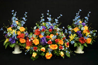 Deluxe Headstone and/or Vase Arrangement Flame Yellow Red Purple Blue - DHV-029