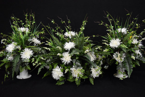 Deluxe Headstone and/or Vase Arrangement White Green - DHV-032