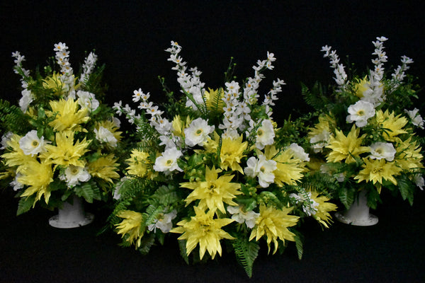 Deluxe Headstone and/or Vase Arrangement Yellow White - DHV-036