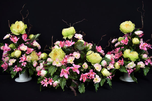 Deluxe Headstone and/or Vase Arrangement Lime Green Pink - DHV-041