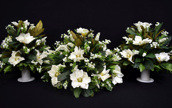 Deluxe Headstone and/or Vase Arrangement White Cream - DHV-042