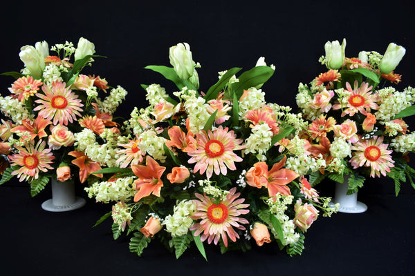 Deluxe Headstone and/or Vase Arrangement Peach Cream Green - DHV-044