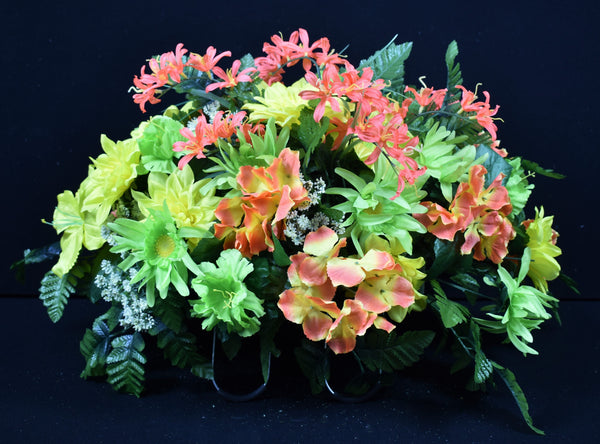Yellow Orange Lime Green Dahlia Hydrangea Lily & Fillers - H-103