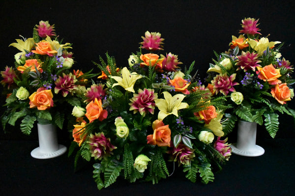 Headstone and/or Vase Arrangement Orange Yellow Pink Lime Green - HV-304