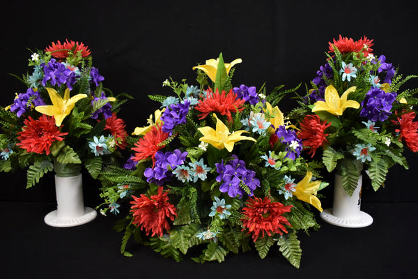 Headstone and/or Vase Arrangement Red Yellow Purple - HV-307