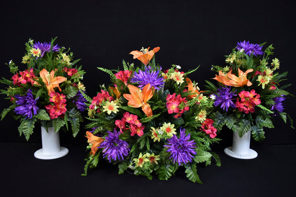 Headstone and/or Vase Arrangement Purple Orange Dark Pink - HV-308
