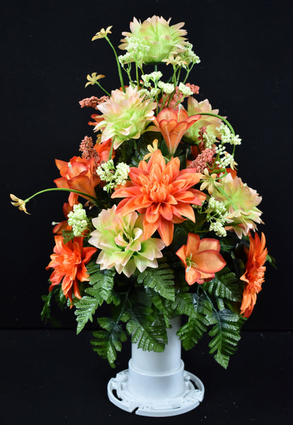 Orange Green Dahlia Pineapple Flower Lily Vase Arrangement - V-177