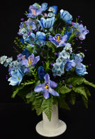 Blue Purple Rose Bells of Ireland Iris & Fillers Designer Made Vase Arrangement - V-203
