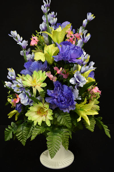 Blue Lavender Lime Green Peony Lily Glads & Fillers Designer Made Vase Arrangement - V-204