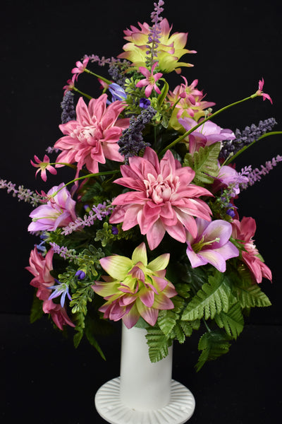 Pink Green Lavender Dahlia Pineapple Flower Lily & Fillers Designer Made Vase Arrangement - V-207