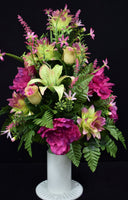 Fuchsia Lime Green Peony Lily Rose Pineapple Flower & Fillers Designer Made Vase Arrangement - V-209