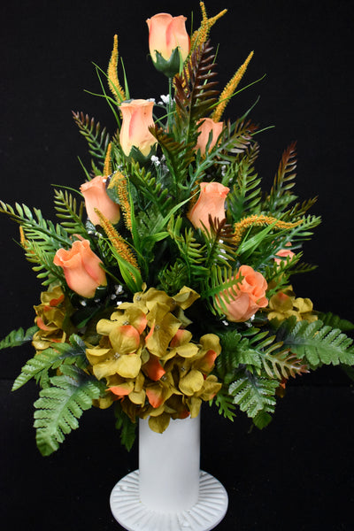 Peach Green Rose Hydrangea & Fillers Designer Made Vase Arrangement - V-215