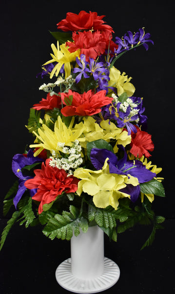 Red Yellow Purple Dahlia Fiji Mum Amaryllis & Fillers Designer Made Vase Arrangement - V-216