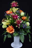 Orange Pink Lime Green Rose Lily Pineapple Flower & Fillers Designer Made Vase Arrangement - V-217