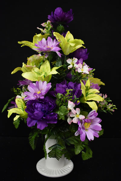 Purple Lime Green Peony Lily Daisy & Fillers Designer Made Vase Arrangement - V-218