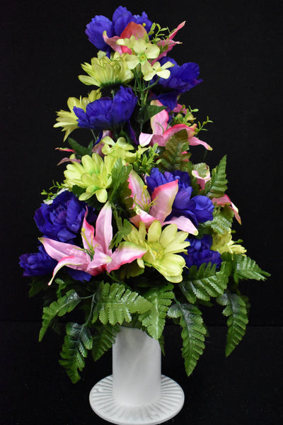 Purple Lime Green Pink Peony Daisy Lily & Fillers Designer Made Vase Arrangement - V-220