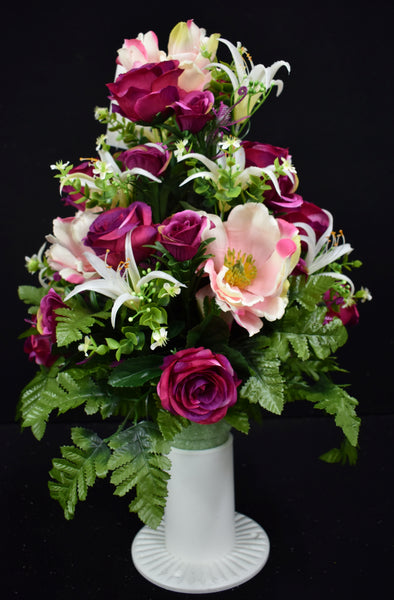 Fuchsia Pink Cream Rose Magnolia Spider Lily & Fillers Designer Made Vase Arrangement - V-223