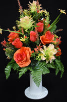 Orange Peach Lime Green Rose Pineapple Flower & Fillers Designer Made Vase Arrangement - V-226