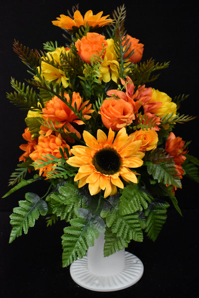 Orange Yellow Sunflower Rose & Fillers Designer Made Vase Arrangement - V-231