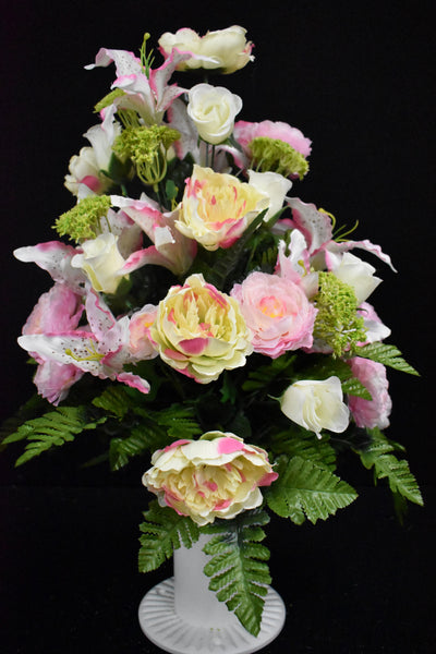 Pink Cream Rose Lily & Fillers Designer Made Vase Arrangement - V-234