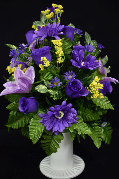 Purple Violet Yellow Rose Lily Daisy & Fillers Designer Made Vase Arrangement - V-243