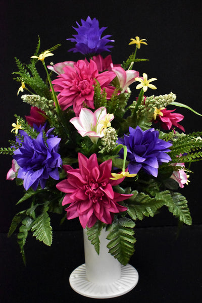 Beauty Pink Purple Cream Dahlia Lily Pineapple Flower & Fillers Designer Made Vase Arrangement - V-244