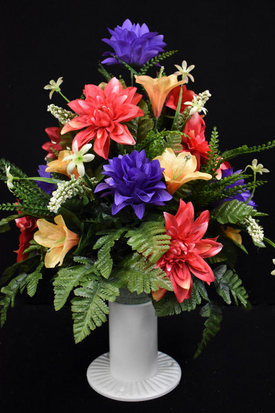 Salmon Purple Yellow Dahlia Pineapple Flower & Fillers Designer Made Vase Arrangement - V-245